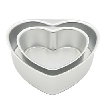 Imagem de LepoHome Pacote com 2 formas de bolo em forma de coração, conjunto de formas de bolo em forma de coração, inclui molde de bolo de 15 cm e 20 cm com fundo removível para festas de casamento,
