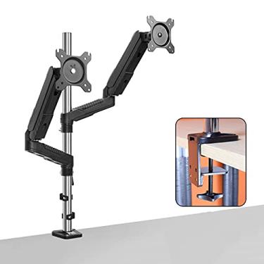 Imagem de Braço do Monitor Monitor e laptop Montagem 2-in-1 Ajustável Dual Arm Secretária Montagens Tipo de Coluna Dual Monitor Stand Braço, Vesa. Monte 75 / 100mm com C Braçadeira Suportes para Monitores Ajust