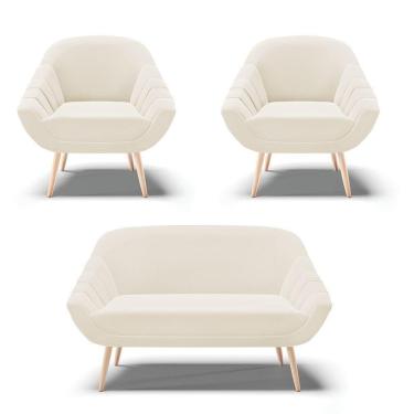 Imagem de Kit 01 Namoradeira E 02 Poltronas Veludo Natural Bege