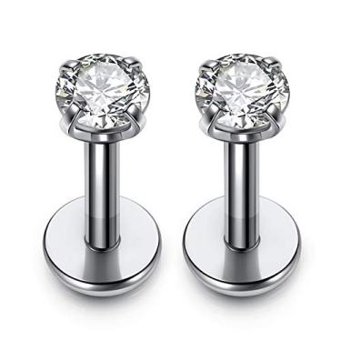 Imagem de PiercingJ 2-4 peças 16 g 316L Aço Inoxidável 3 mm Zircônia Cúbica Labret Monroe Brinco Tragus/Helix, 6-12 mm Comprimento da barra