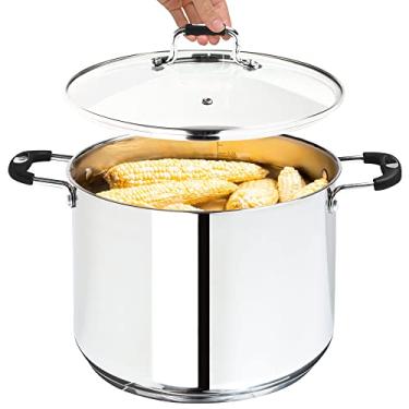 Imagem de Millvado Panela de Aço Inoxidável, 11 Litros, Com Alças de Toque Legal, Tampa de Vidro Transparente, Ideal para Todos os Tipos de Cooktop