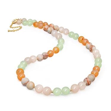 Imagem de PEARLFECT Colar com miçangas para mulheres, colar de pedras jaspe de 8 mm, presente de joias artesanais, colar gargantilha de contas rosa/verde, Gema, Jaspe