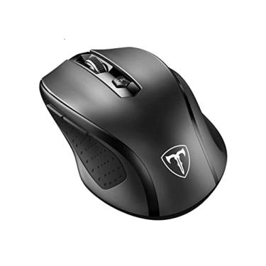 Imagem de Happy Fit Mouse óptico portátil sem fio 2,4 G com receptor USB, 5 níveis de DPI ajustáveis, 6 botões para notebook, PC, laptop, computador, MacBook - preto - novo