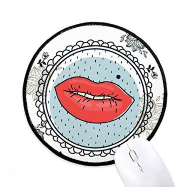 Imagem de DIYthinker Moldura de folha de flor lábio padrão de desenho animado mouse pad desktop escritório tapete redondo para computador
