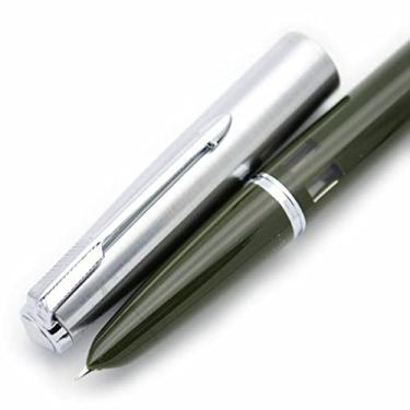 Imagem de MOOKEENONE 1 caneta-tinteiro, corpo de esin, tampa de pressão de aço, caneta tinteiro a vácuo ponta F de 0,5 mm com janela de tinta