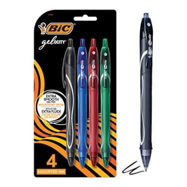 Imagem de BIC Canetas de gel Gelocity de secagem rápida, cores sortidas, ponta média (0,7 mm), pacote com 4 unidades, canetas de gel retráteis com aderência total confortável