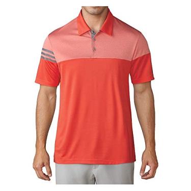 Imagem de Camisa polo masculina Adidas Golf com 3 listras e bloco de urze, Blaze Orange, Medium