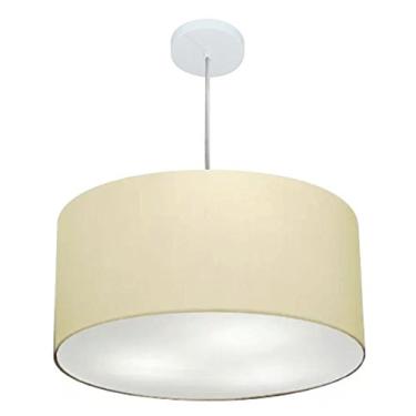 Imagem de Lustre Pendente Cilíndrico Cúpula Tecido 50x30 cm, Vivare Iluminação, Pendente4213 LA, Algodão Cru, Médio