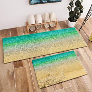 Imagem de Conjunto de tapetes HVEST com 2 peças de água do mar e areia em uma praia tropical, tapete antiderrapante para sala de estar, quarto, cozinha, tapete (4,54 x 1,64 x 5,52 cm)