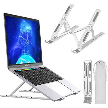 Imagem de Suporte para laptop, suporte de laptop portátil ajustável, suporte de mesa de liga de alumínio compatível com MacBook PC-Notebook de 10 a 15,6 polegadas (prata)