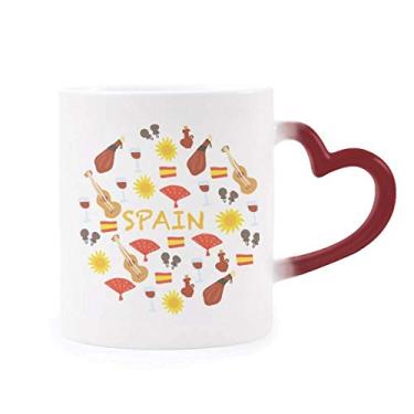 Imagem de Caneca Espanha flamenco musical sensível ao calor comida caneca vermelha muda de cor grés