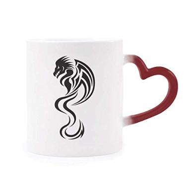 Imagem de Caneca sensível ao calor Dragon Animal Art Grain contorno vermelho muda de cor