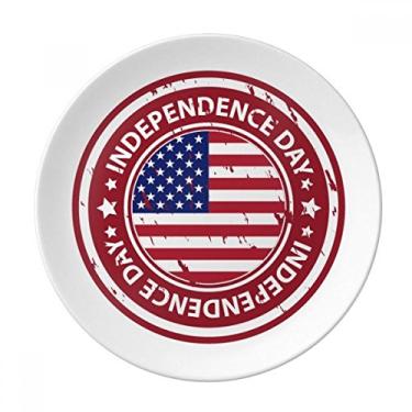 Imagem de Bandeira do Dia da Independência dos EUA Placa de marcador vermelho Decorativa de Porcelana Salver Prato de jantar
