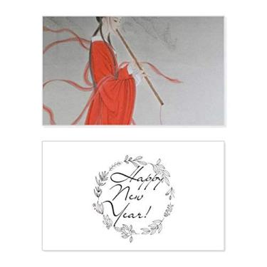 Imagem de Flauta Red Beauty Pintura Chinesa Ano Novo Festival Cartão Bless Mensagem Presente