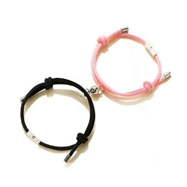 Imagem de Pulseira masculina angwang, 2 peças de pulseira magnética para amantes do sol e da lua, kit para casais, pulseira de amizade combinando, joias modernas