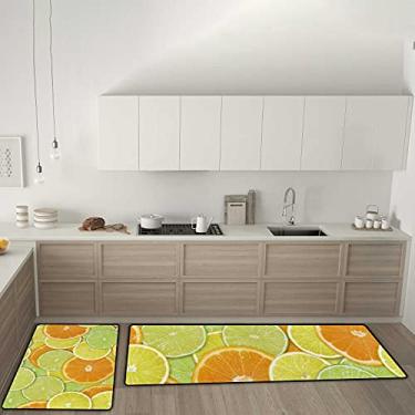 Imagem de Tapete de cozinha antiderrapante, laranja, limão, fruta, conjunto de 2 tapetes de cozinha, tapete antifadiga, confortável para sala de jantar, lavanderia, escritório