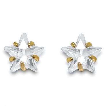 Imagem de Brinco Estrela de Zirconia Banhado a Ouro 18K 