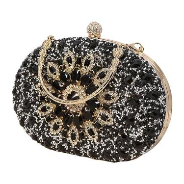 Imagem de kowaku Saco de noite feminino bolsa carteiras com strass frisado elegante bolsa de mão bolsa de casamento bolsa para eventos coquetel férias casamento, PRETO