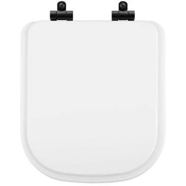 Imagem de Assento Sanitário Poliéster Soft Close Quadra Branco para Vaso Deca com Ferragem Preta