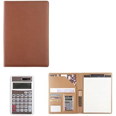 Imagem de Portfólio Para Homens E Mulheres Padfólio De Couro A4 Notebook De Couro Organizador De Portfólio De Negócios Pasta De Portfólio Com Calculadora Porta Cartão De Visita Porta Caneta,Marrom,Striking4