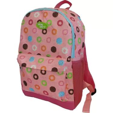 Imagem de Mochila Donut Cor Rosa Desenho Do Tecido Donuts Leo e Leo