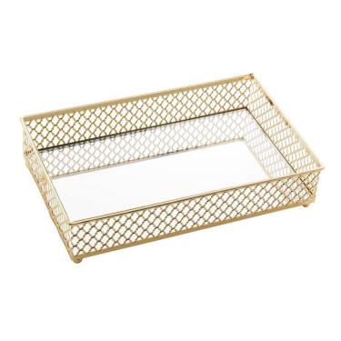 Imagem de Bandeja Espelhada Retangular Em Metal Barcelona 21x13cm Lyor Dourado