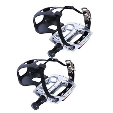 Imagem de YIJU Pedais clipe de do pé e tiras, para ergométrica e s ao ar livre, pedais de de liga de eixo de 1/2, Fuso curto de 12,7 mm