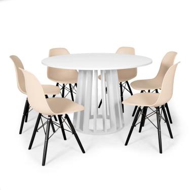 Imagem de Conjunto Mesa de Jantar Redonda Talia 120cm Branca com 6 Cadeiras Eames Eiffel Base Preta - Nude