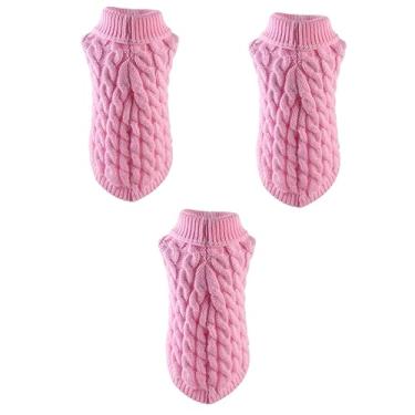 Imagem de FRCOLOR 3 Pecas gola alta suéter rosa roupa de inverno vestidos pano de cachorro de festa de festa para animais de estimação mantenha morno chapéu de malha roupas vestuário