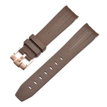 Imagem de GQMYOK 20mm 22mm 21mm Pulseira de relógio de borracha para pulseira Rolex marca pulseira de relógio de pulso de substituição para homens acessórios de relógio de pulso (cor: fivela castanho-rosa,