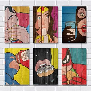 Imagem de R+ Adesivos - Kit de 6 Placas Decorativas em MDF - Super Heróis Humor - Médio - 20x30cm