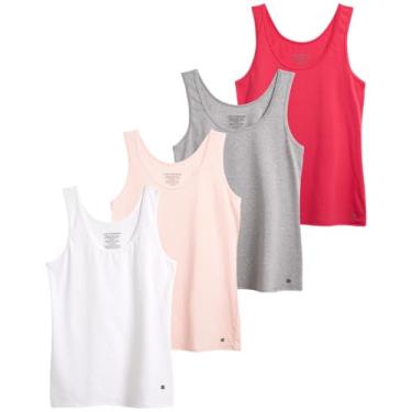 Imagem de Lucky Brand Camiseta regata feminina – Pacote com 4 camisetas de algodão elástico gola canoa sem mangas (P-GG), Rosa claro, M