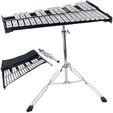 Imagem de Xilofone glockenspiel dobrável, instrumento de percussão xilofone glockenspiel de 32 notas com maletes de suporte glockenspiel ajustáveis