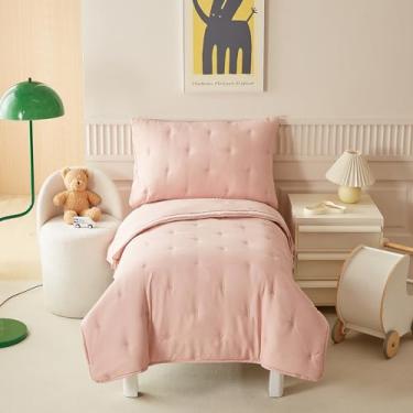 Imagem de DuShow Jogo de cama infantil rosa, 4 peças, de microfibra bordada, macio, boêmio, inclui edredom acolchoado, lençol de cima, lençol com elástico, fronha