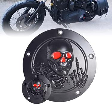 Imagem de Goldfire CNC Derby Temporizador capa e tampas de pontos para Harley H-D 1999-2014 Twin Cam Touring Road King Electra Glide FLHX FXST Dyna (Esqueleto 3D Preto com Olhos Vermelhos)