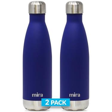 Imagem de MIRA Pacote com 2 Garrafas de Água Isoladas de 500 ml - Garrafa Térmica de Aço Inoxidável com Isolamento a Vácuo e Parede Dupla - Frio por 24 Horas e Quente por 12 Horas - Azul Fosco