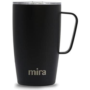Imagem de MIRA Caneca de mesa de viagem de 510 ml com alça e tampa, adequada para porta-copos e pode ser lavada na lava-louças, aço inoxidável, caneca de café isolada, preta