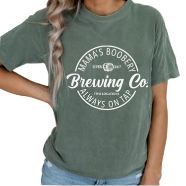 Imagem de Camiseta feminina para gestantes cores confortáveis para amamentação e amamentação camiseta Mama's Boobery Always On Tap Tops, Verde, GG