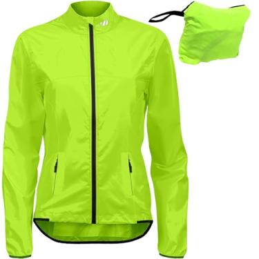 Imagem de Lo.gas Jaqueta feminina de ciclismo, jaqueta de corrida respirável, leve, embalável, com 3 bolsos com zíper, Verde, GG
