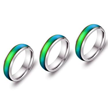 Imagem de HUASAI Anéis de humor para homens anéis de aço inoxidável com mudança de cor sensível à temperatura, 6, Aço inoxidável