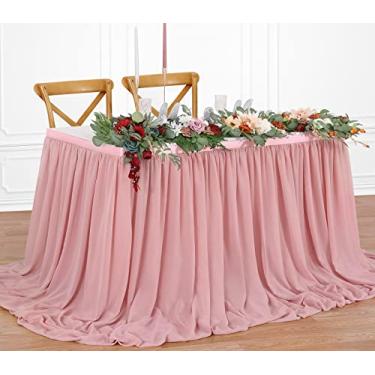 Imagem de Saia de mesa Dusty Rose de 1,8 m para mesas retangulares ou redondas toalha de mesa transparente para decoração de mesa de casamento