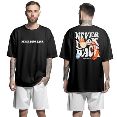 Imagem de Camisa Camiseta Oversized Streetwear Genuine Grit Masculina Larga 100% Algodão 30.1 Never Look Back - Preto - M