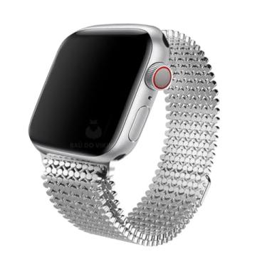 Imagem de Pulseira Dots Aço Magnética Imantada Compatível com Apple Watch 41mm 40mm 38mm 42mm 44mm 45mm 49mm (42/44/45/49mm, Prateado)