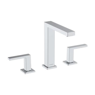 Imagem de hansgrohe Tecturis E Torneira moderna para pia de banheiro com 2 manípulos, 3 furos, 20 cm de altura, cromada, 73031001