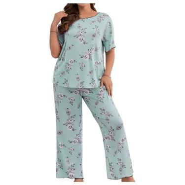 Imagem de SOLY HUX Pijama feminino plus size com estampa floral, camiseta e calça de dormir, Floral multicolorido, XX-Large Plus