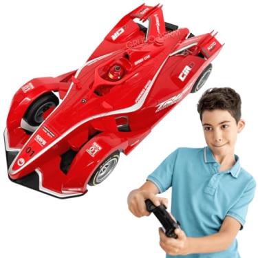 Imagem de Carrinho de controle remoto grande bateria recarregavel Função Solta Fumaça Com Led brinquedo menino 5 anos presente menino dia das crianças carro de corrida vermelho