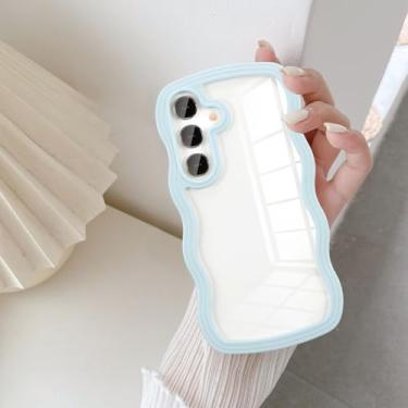 Imagem de UEEBAI Capa transparente com moldura ondulada para Samsung Galaxy A55 5G, capa de telefone ondulada fofa para menina Slim Fit à prova de choque capa de telefone macia e bonita para mulheres - azul