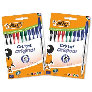 Imagem de BIC Canetas esferográficas originais Cristal ponta média 1,0 mm, pacote com 2 pacotes de 10 cores sortidas