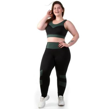 Imagem de Conjunto fitness Plus Size com recortes (top+calça)-Feminino
