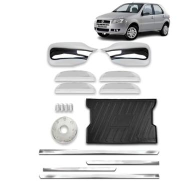 Imagem de Kit Apliques Maçanetas laterais + Aplique de retrovisores direito e esquerdo + Frisos Slim + Protetor de porta malas + Aplique de tampa de combustível + Tampa de válvula de pneu Palio G1 1996/2000